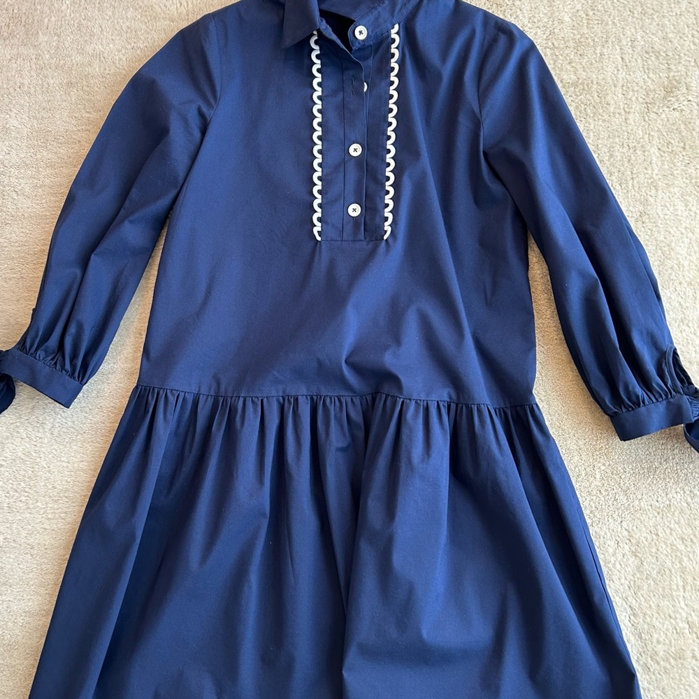 Shoshanna Navy Blue Dress with Ric Rac White Trim